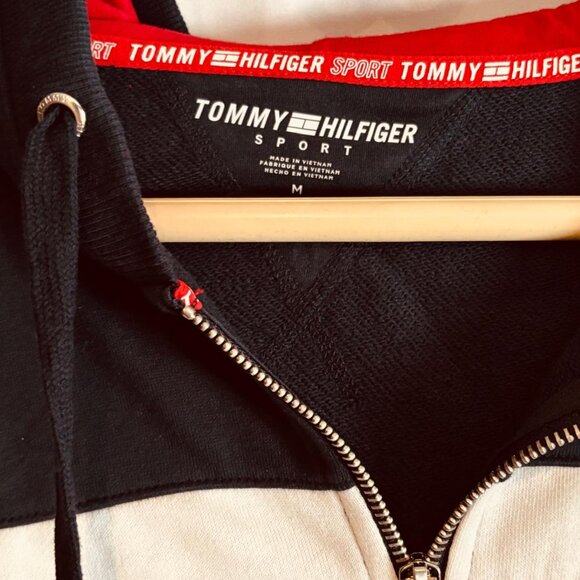 Tommy Hilfiger Women’s Full Zip Hoodie Navy Red White Striped Trim (M) - Picture 3 of 6
